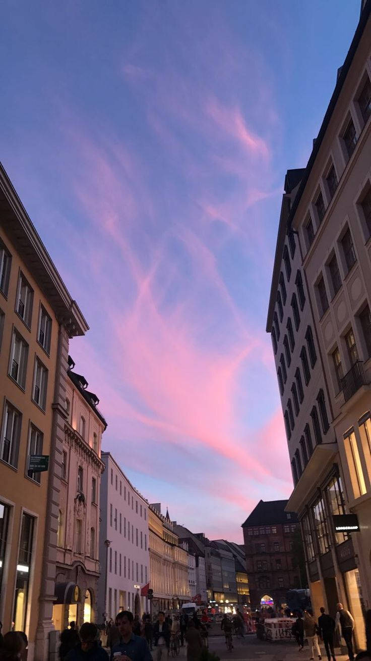 Munich, pastel pink and blue clouds, historic buildings, HD Phone Wallpaper