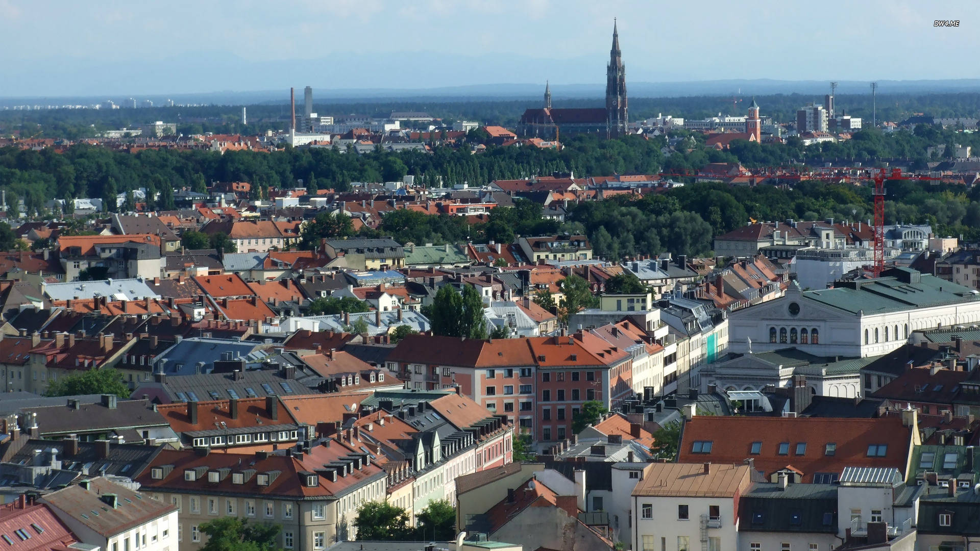 Munich, red-tiled roofs, cathedral spire, Full HD Desktop Wallpaper