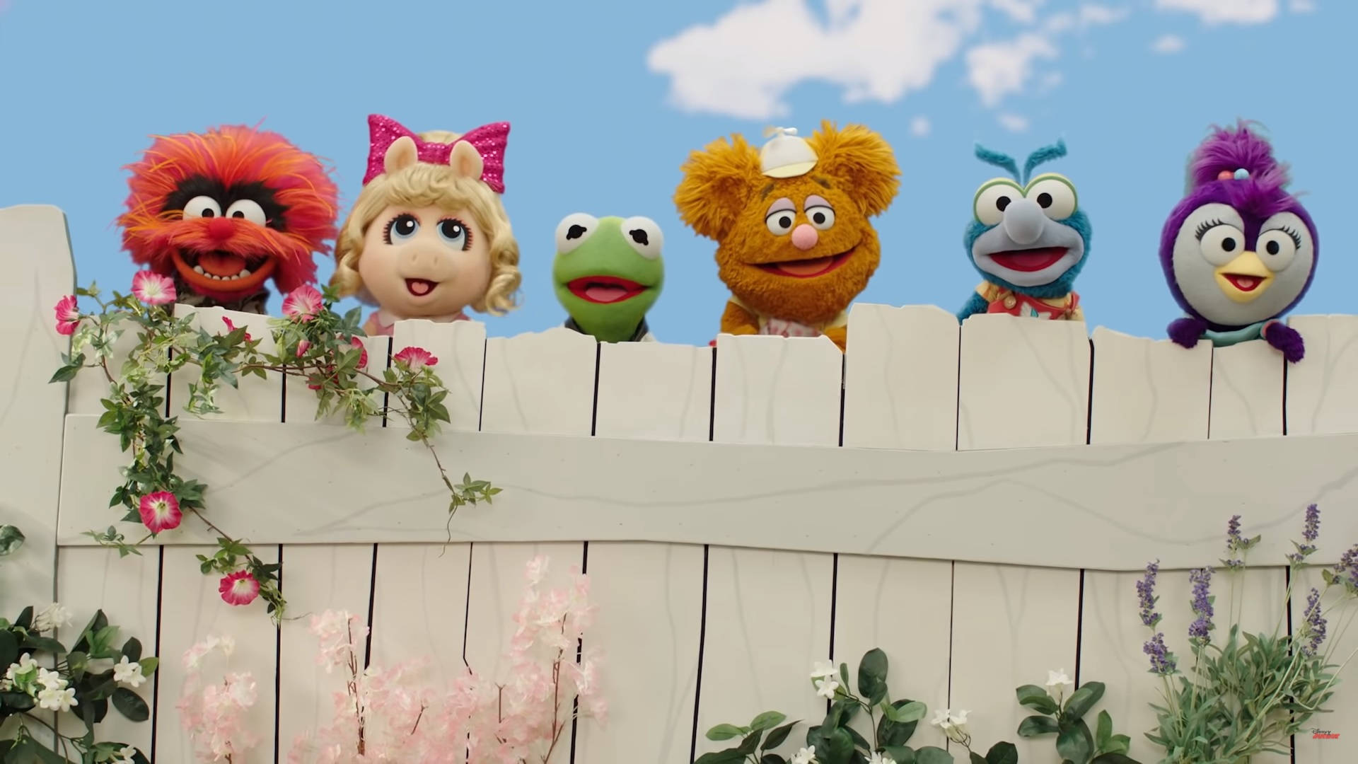 Muppet Babies, white picket fence, pink flowers, Full HD Desktop Wallpaper