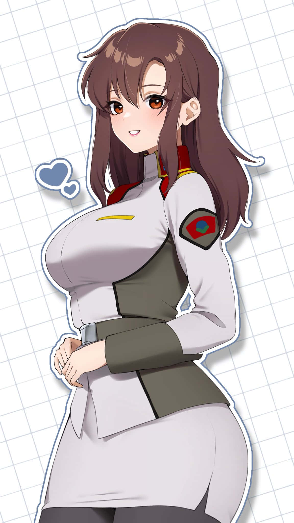 Murrue Ramius, white military uniform, brown hair, Full HD Phone Wallpaper
