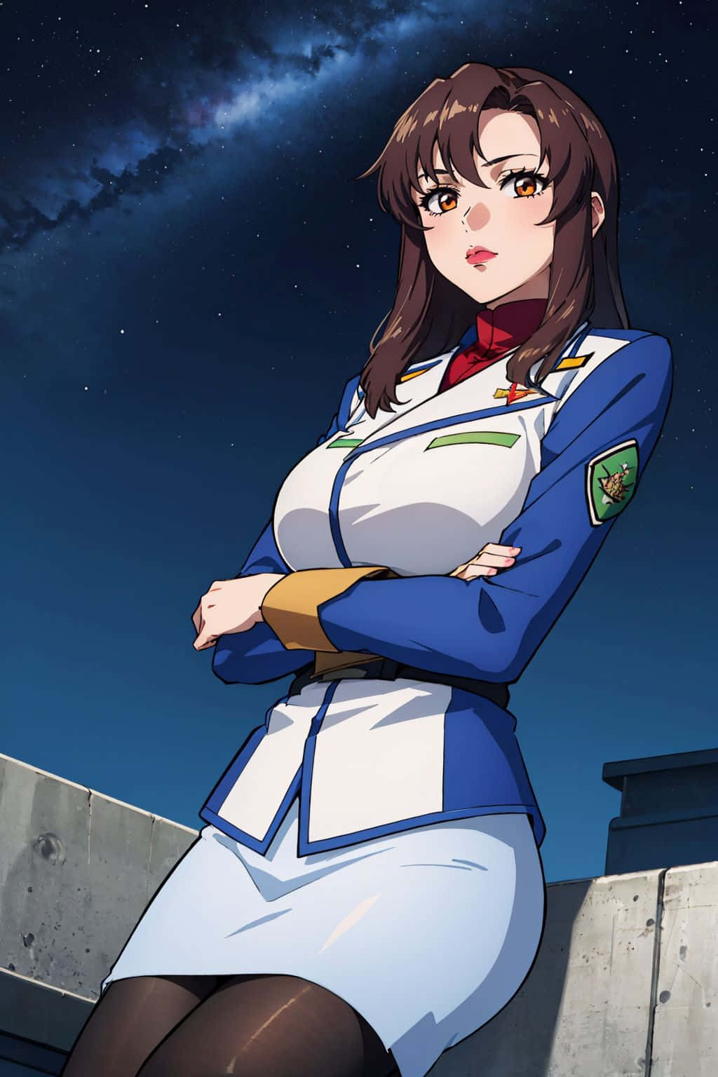 Murrue Ramius, anime portrait, blue and white uniform, HD Phone Wallpaper
