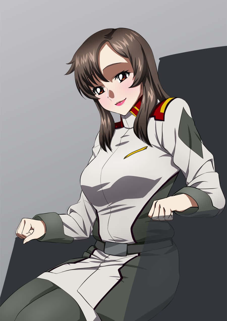Murrue Ramius, anime portrait, white and green military uniform, SD Phone Wallpaper