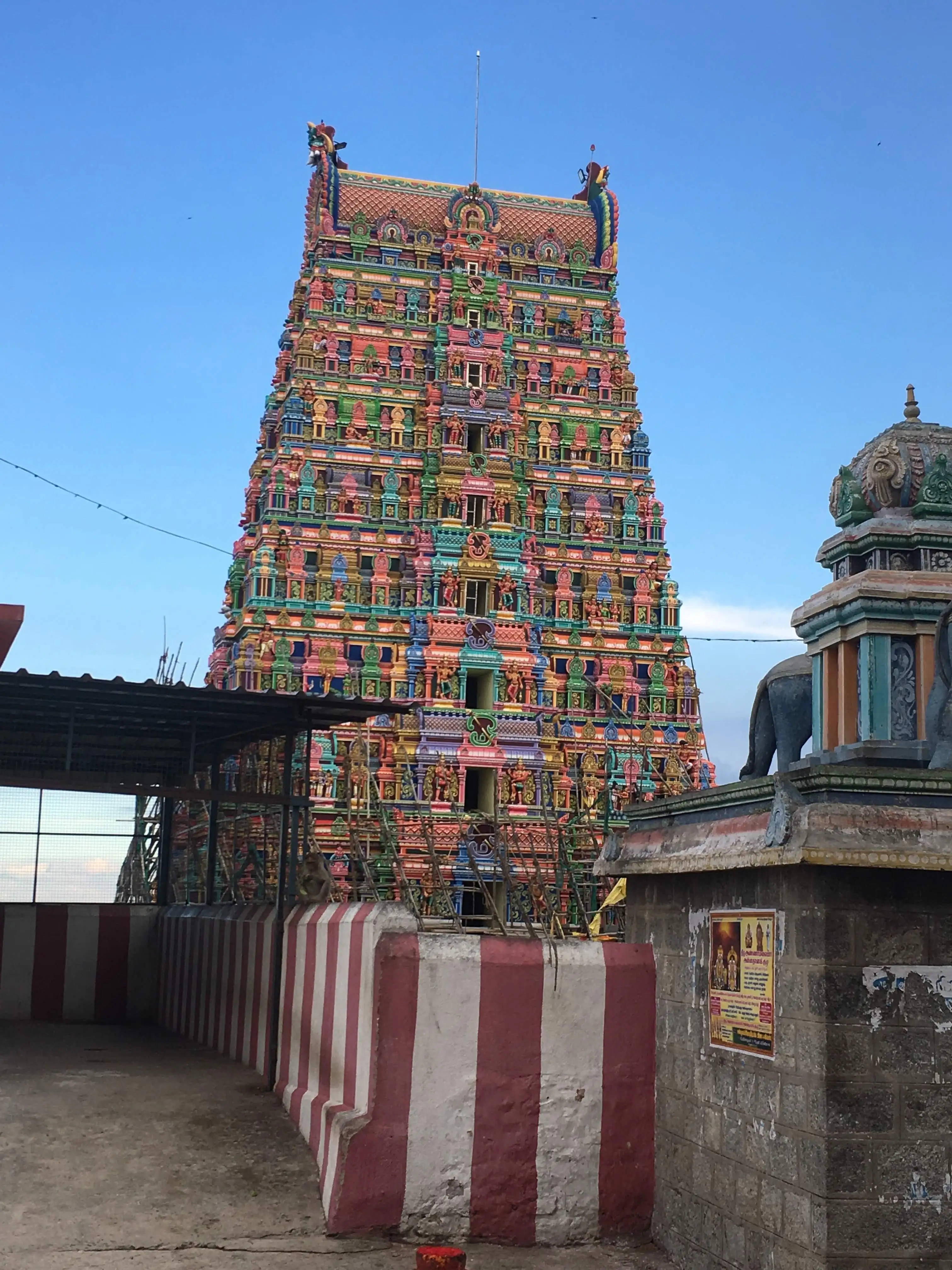 Murugan Temple, gopuram, vibrantly painted, 4K Phone Wallpaper