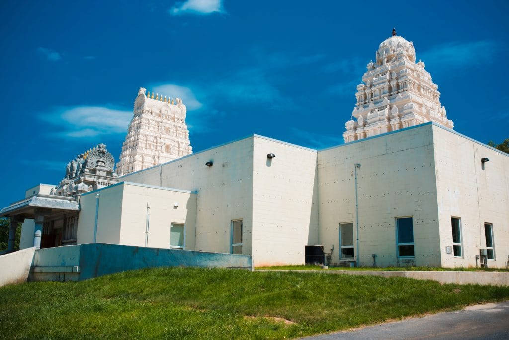 Modern Murugan Temple, white temple, ornate towers, SD Desktop Wallpaper