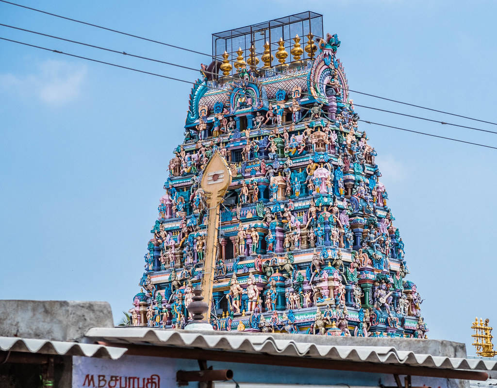 Murugan Temple, gopuram, vibrant statues, SD Desktop Wallpaper