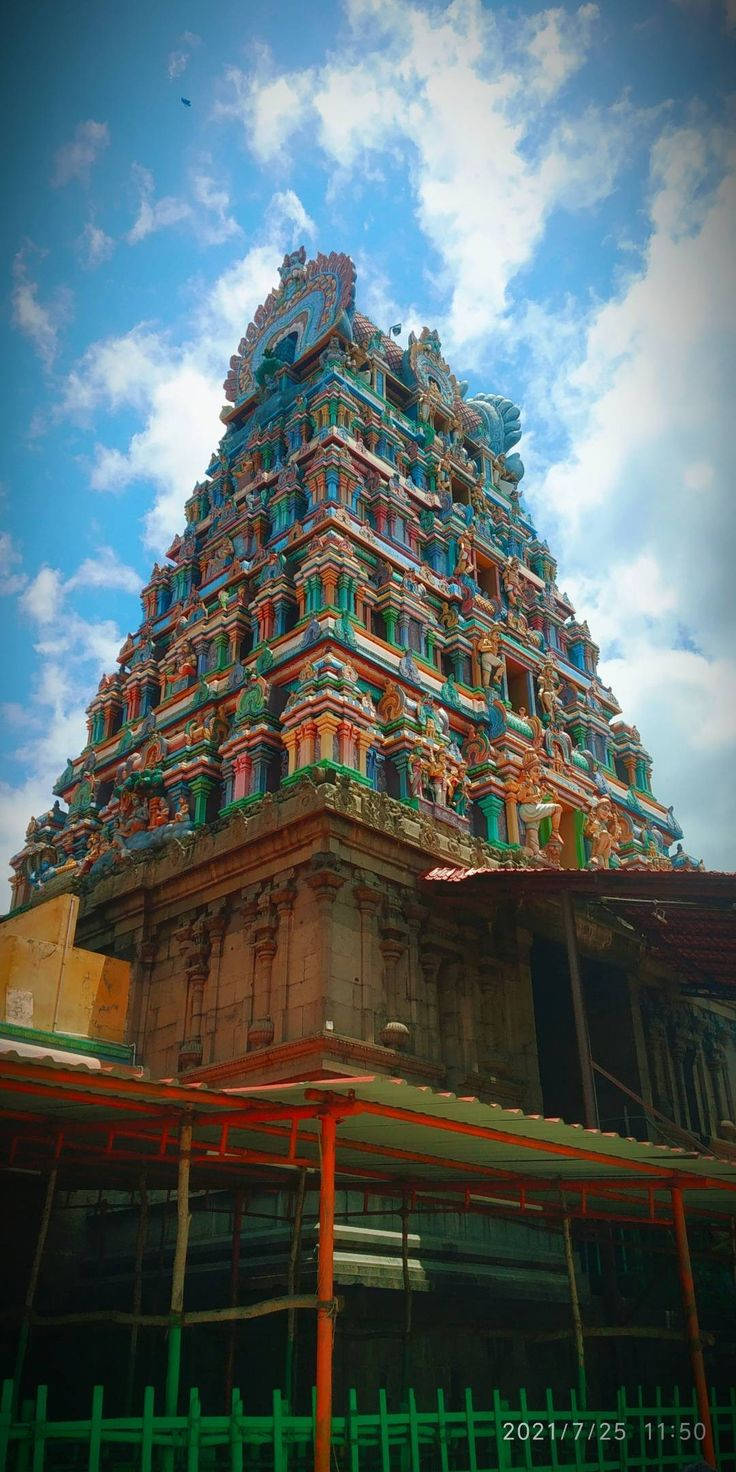 Murugan Temple, gopuram, bright blue sky, HD Phone Wallpaper