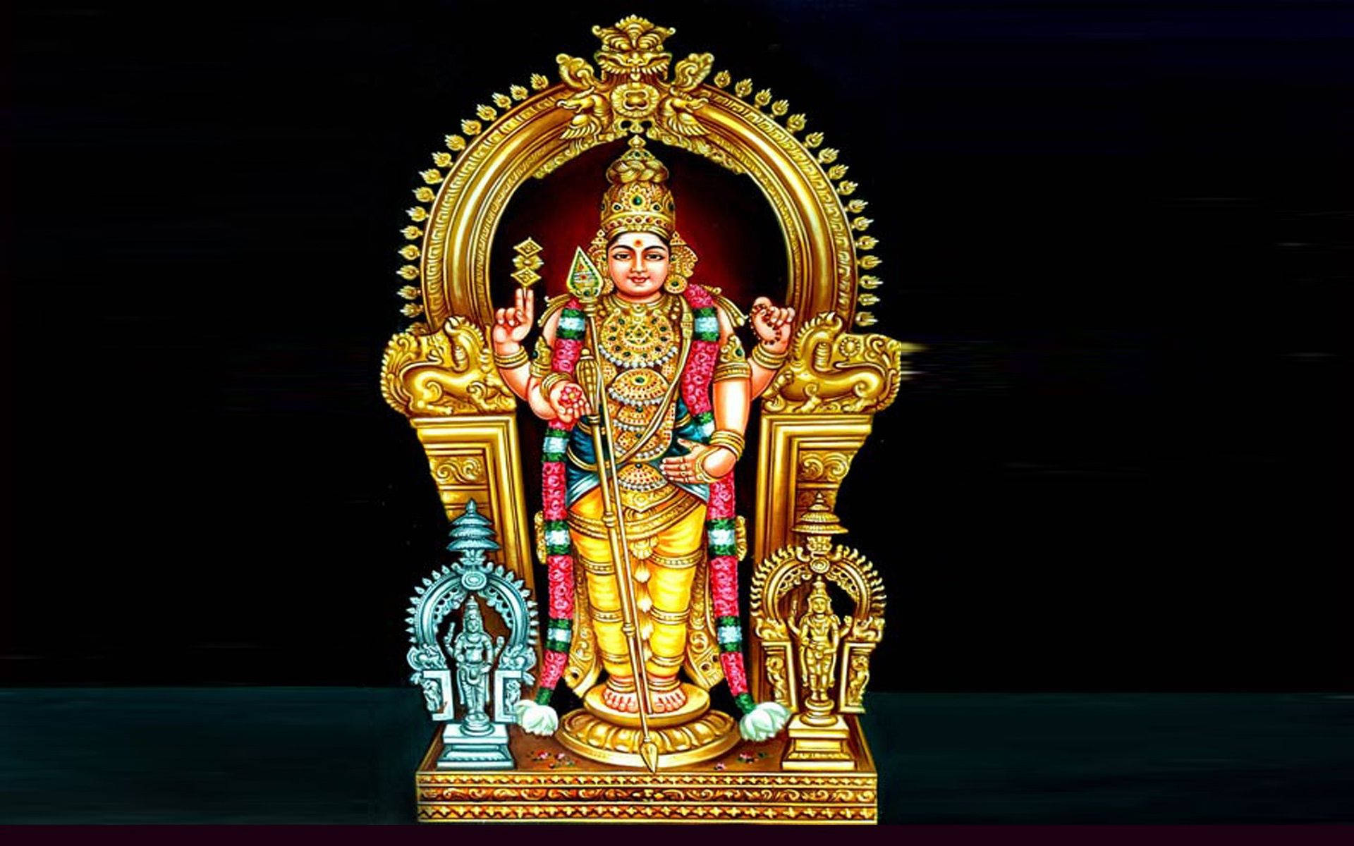 Murugan, golden Hindu deity statue, jewels, Full HD Desktop Wallpaper
