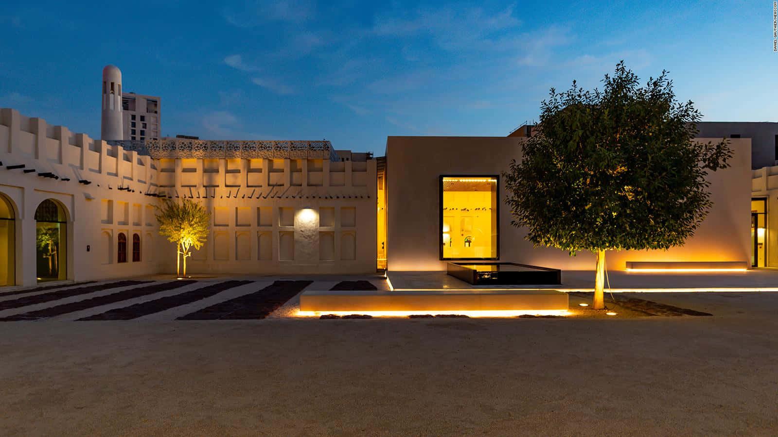 Museum of Islamic Art, blue and orange aesthetic, vivid sunset, HD Desktop Wallpaper