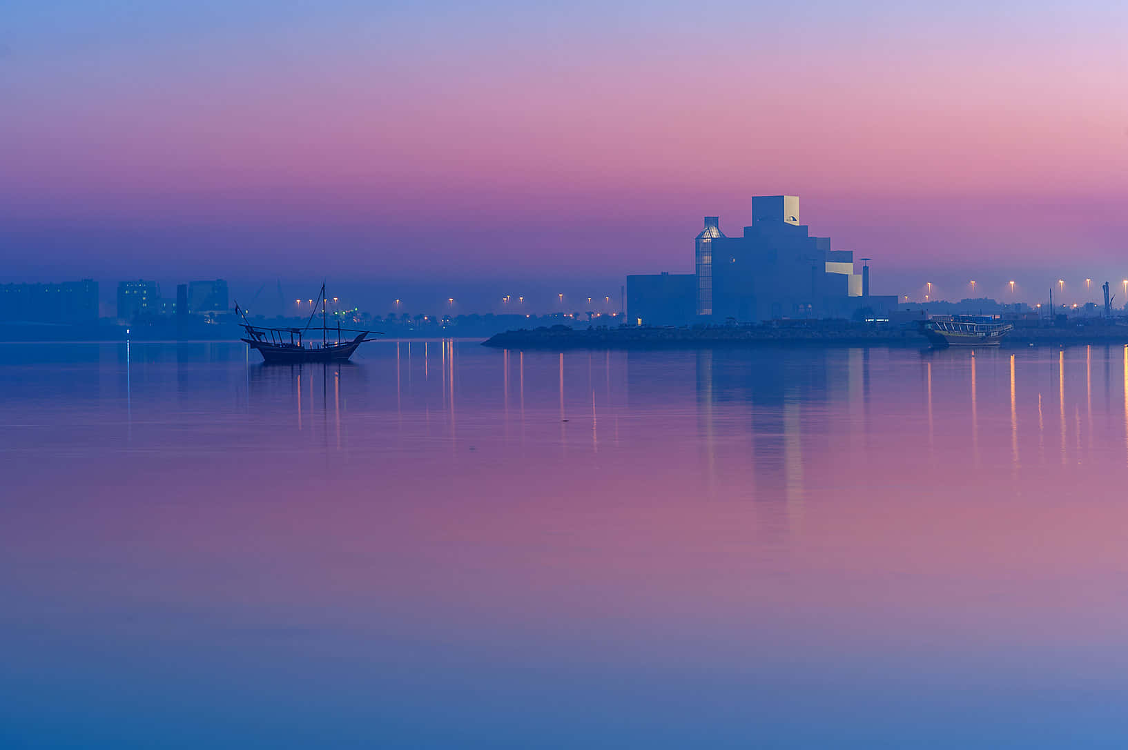Museum Of Islamic Art, dhow, twilight sky, HD Desktop Wallpaper