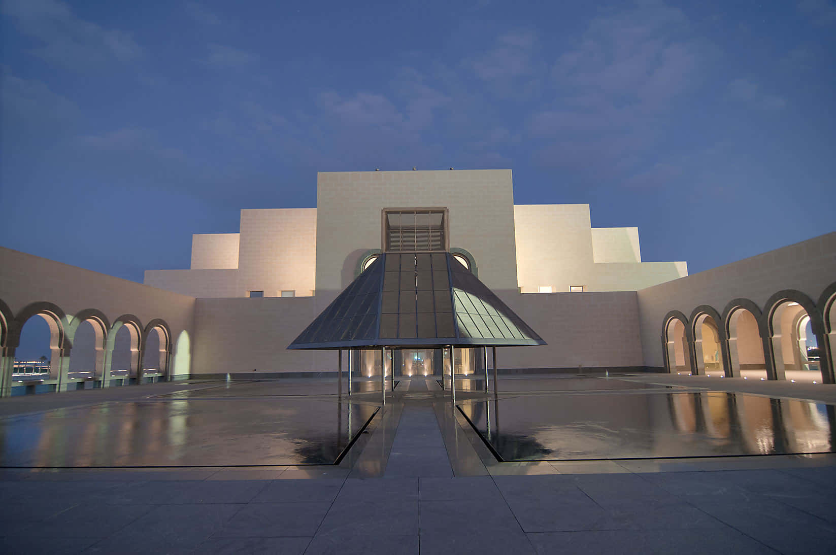 Museum Of Islamic Art, blue sky, illuminated arches, HD Desktop Wallpaper