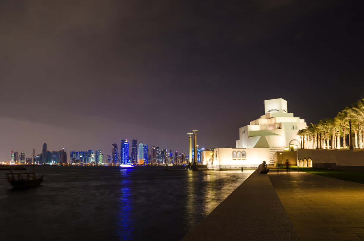 Museum Of Islamic Art, night, water, SD Desktop Wallpaper