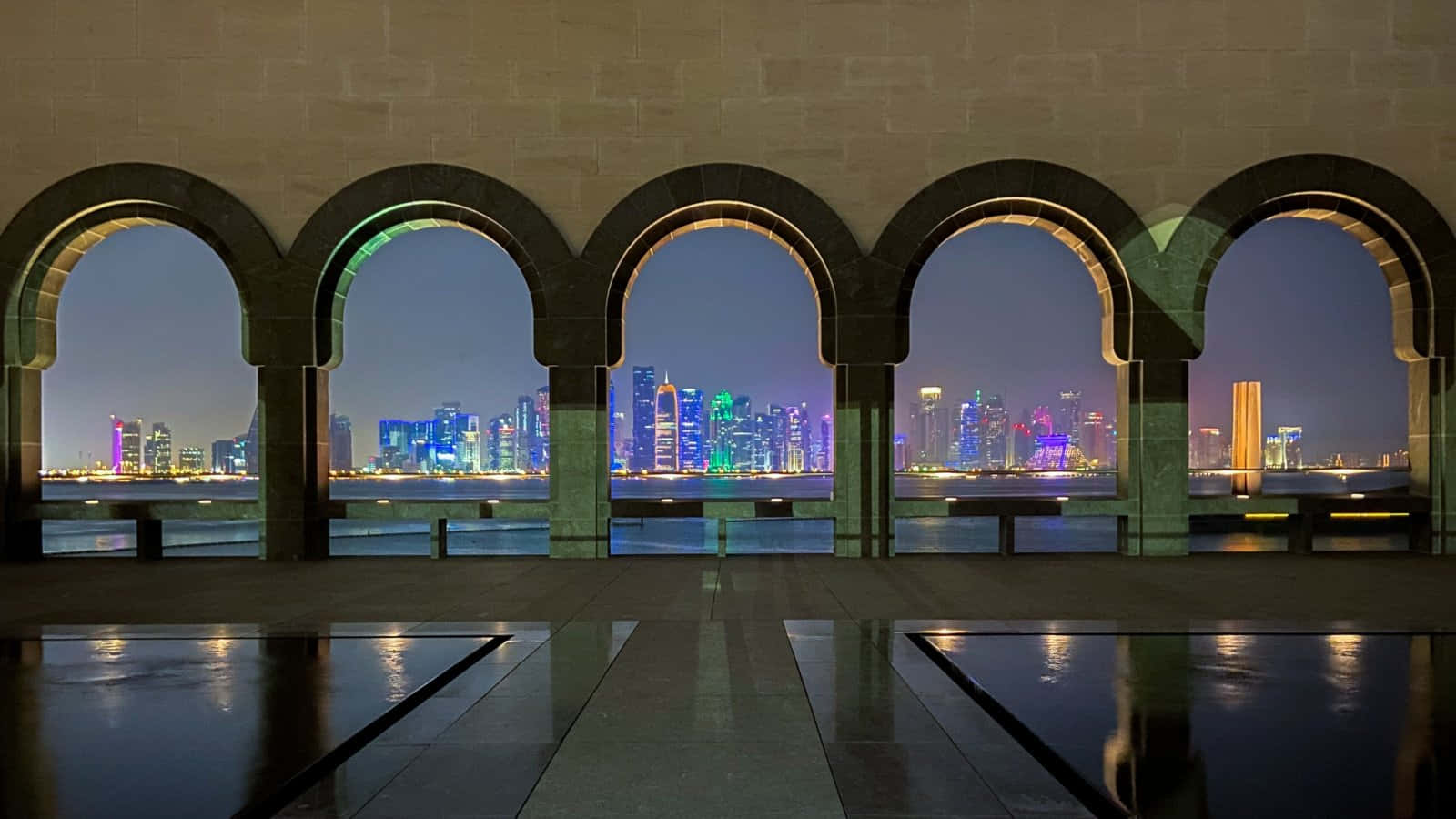 Museum Of Islamic Art, city skyline, arched stone windows, HD Desktop Wallpaper