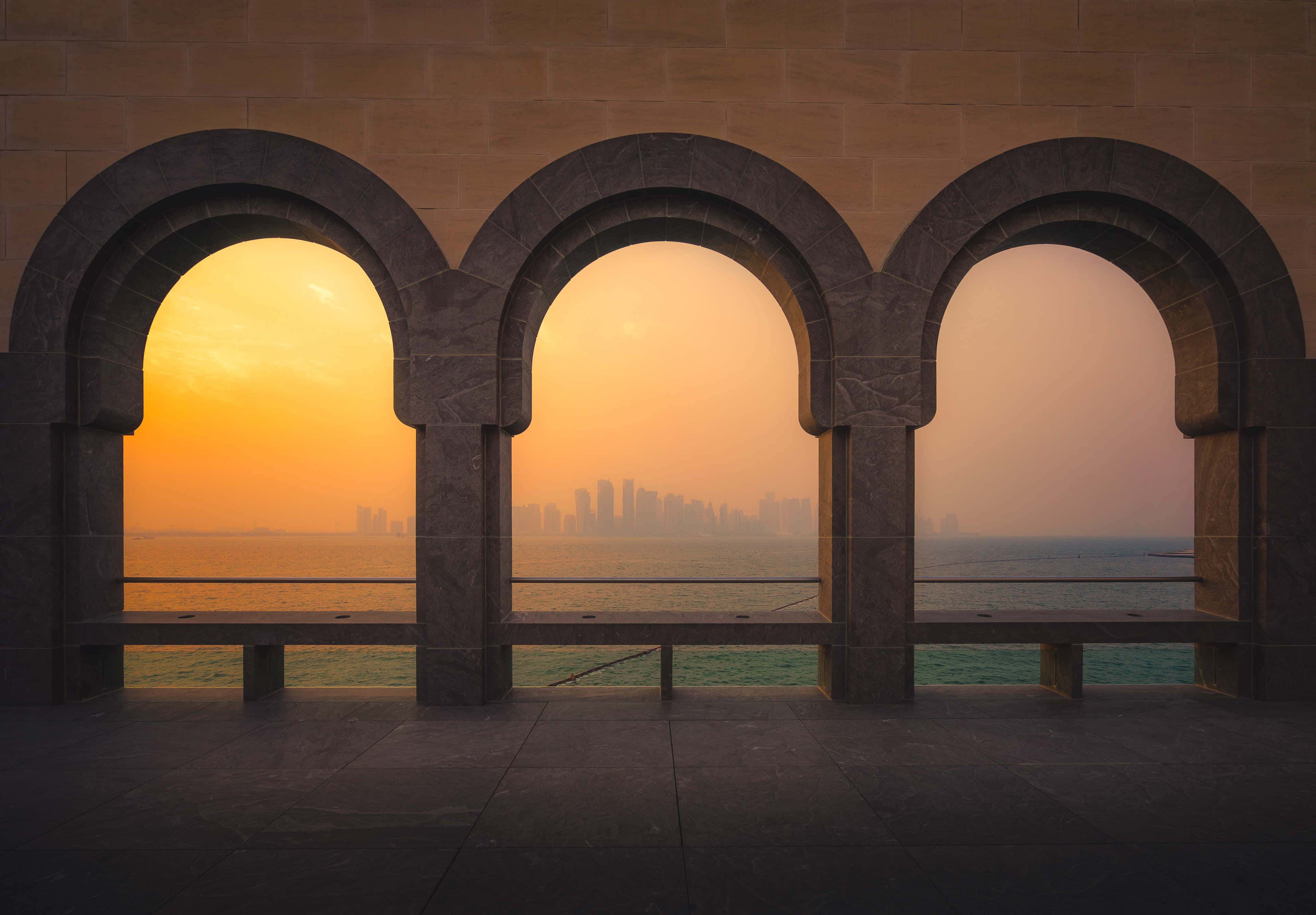 Museum Of Islamic Art, afternoon, stone arches, 4K Desktop Wallpaper