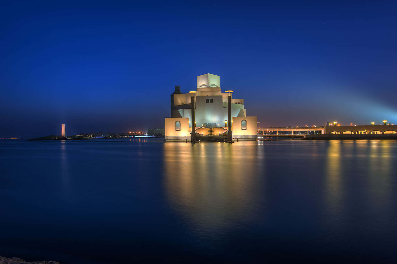 Museum Of Islamic Art, evening ocean, calm waters, HD Desktop Wallpaper