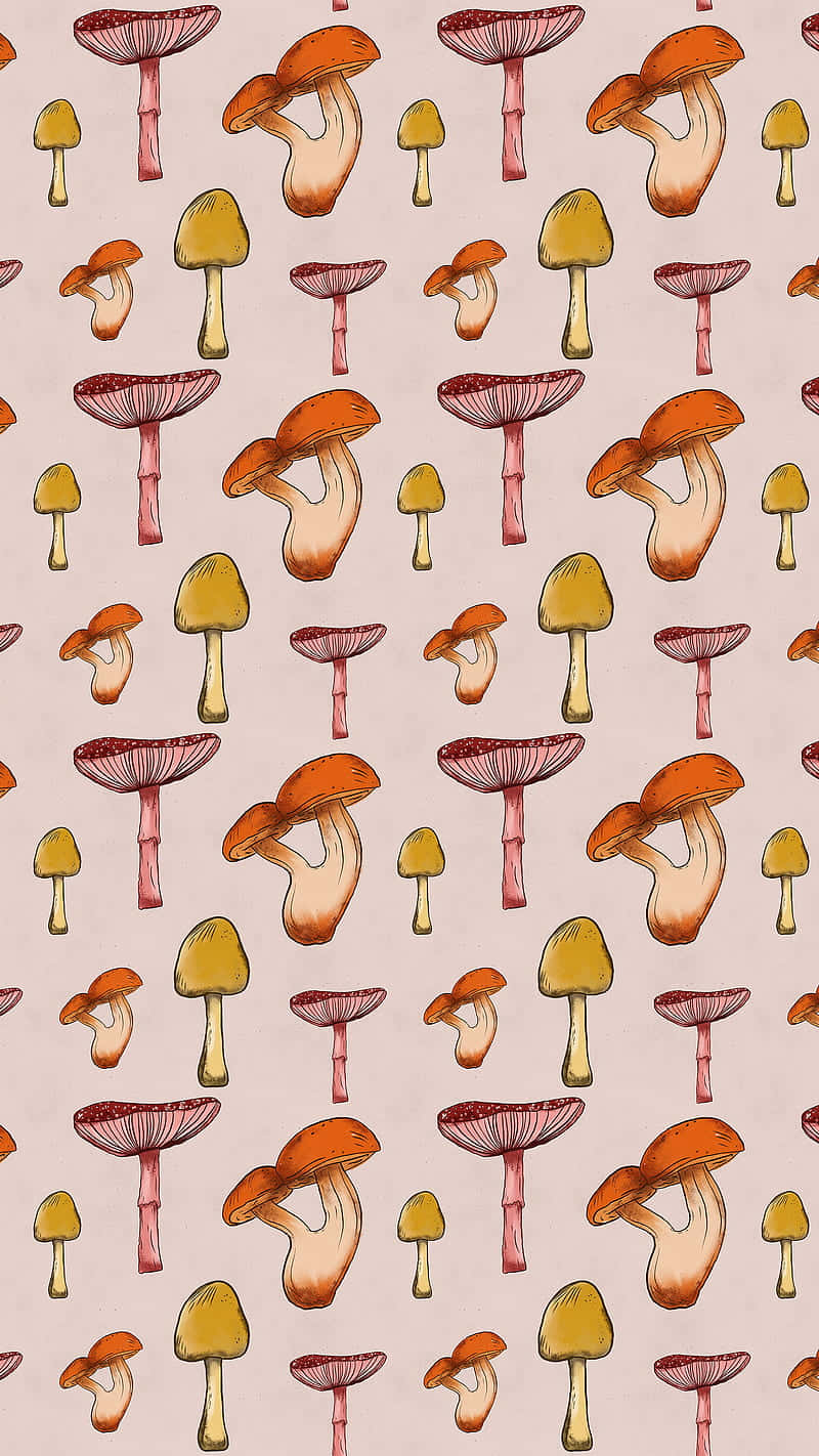 vintage cute mushroom groovy floral pattern, warm earthy tones, soft pink background, HD Phone Wallpaper