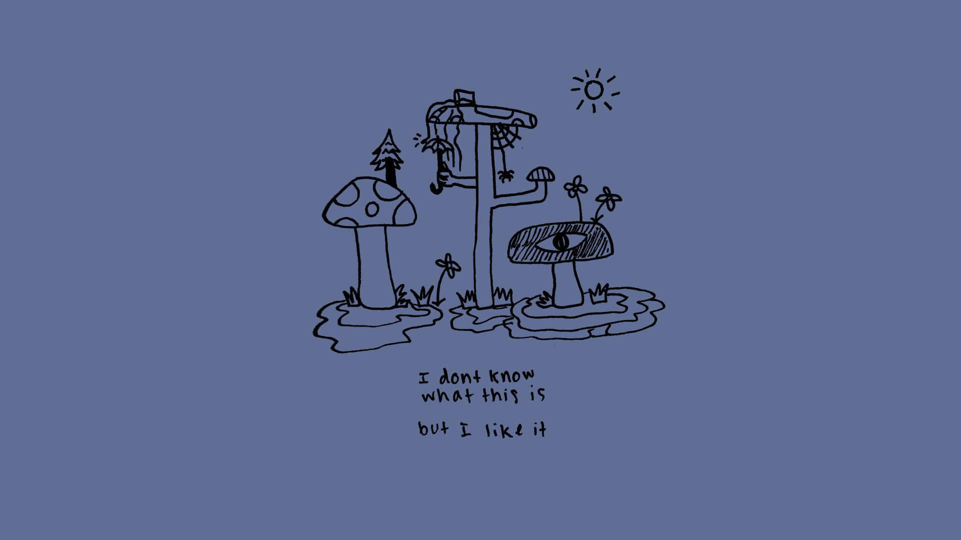 Aesthetic Doodles, weird mushrooms, black ink doodle, Full HD Desktop Wallpaper