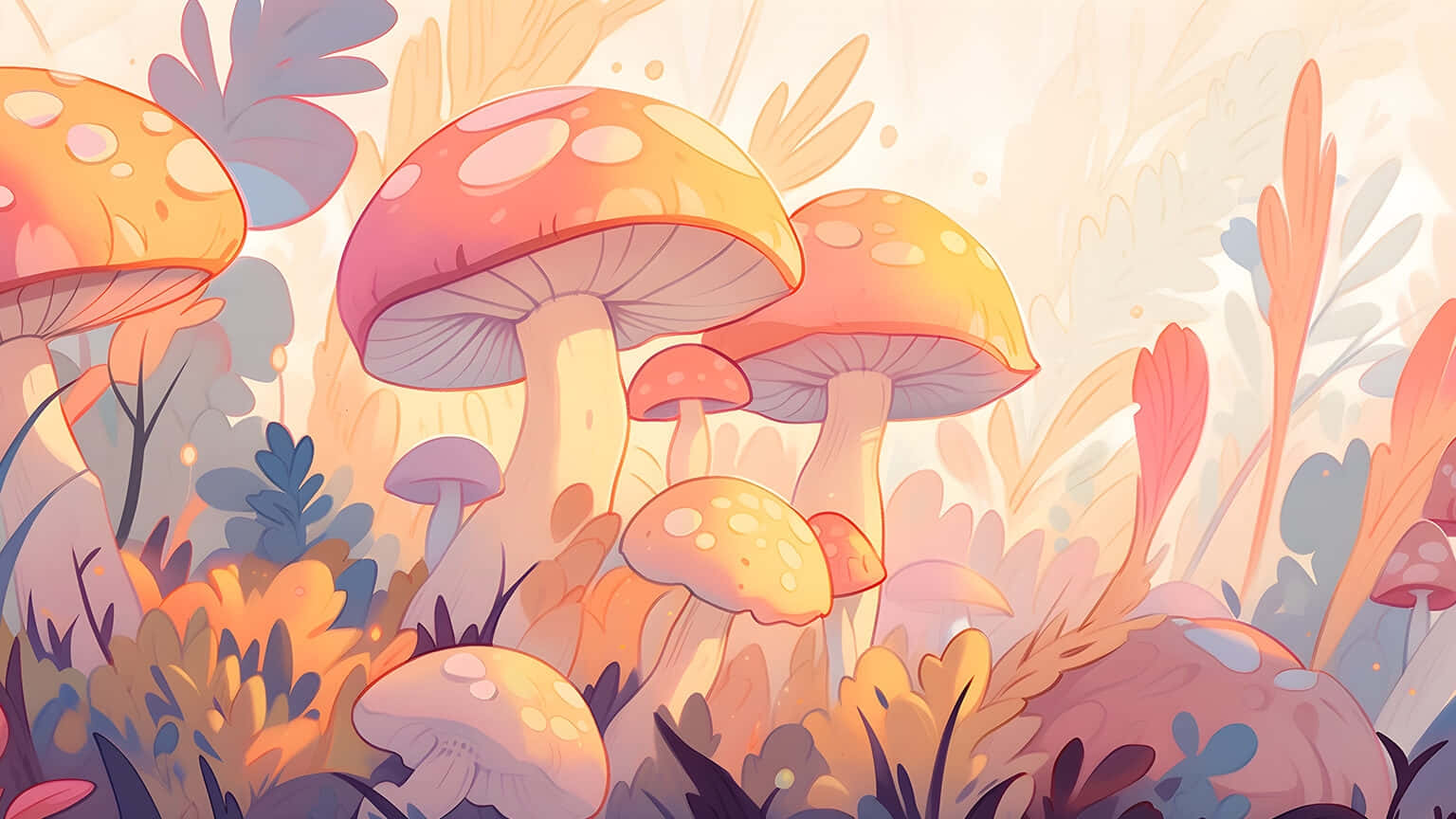 enchanted mushroom grove, giant colorful mushrooms, spotted caps, HD Desktop Wallpaper