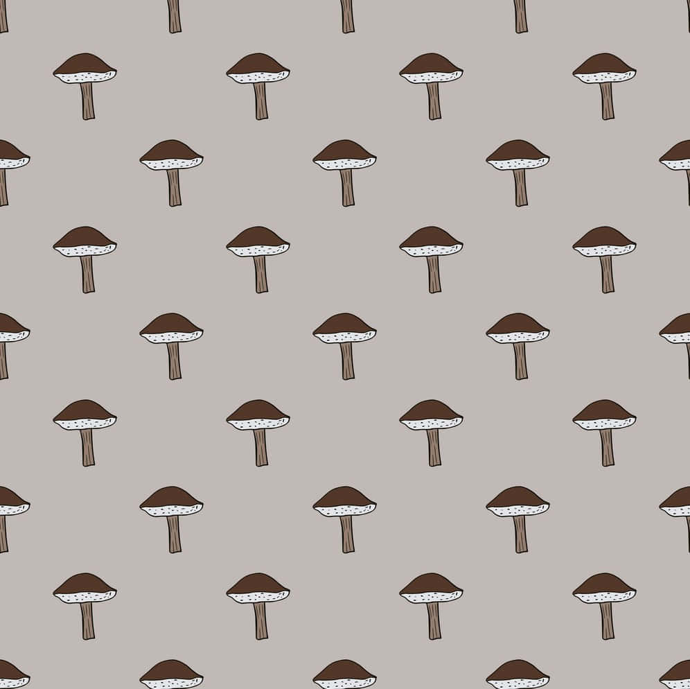 vintage cute mushroom illustration art, brown and white mushrooms, muted gray background, SD Desktop Wallpaper