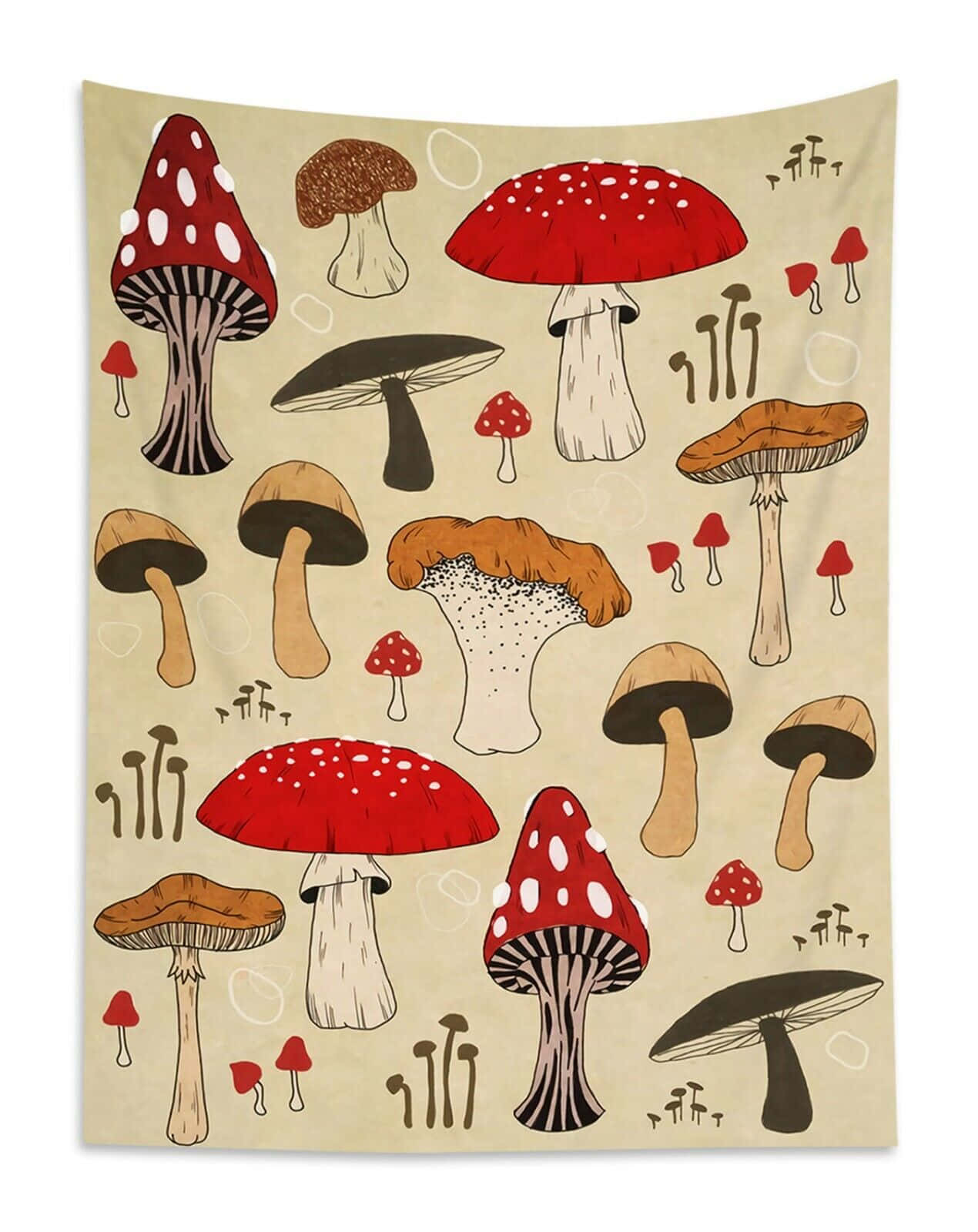 vintage cute mushroom 70s retro print, beige tapestry, whimsical collection of illustrated mushrooms, HD Phone Wallpaper