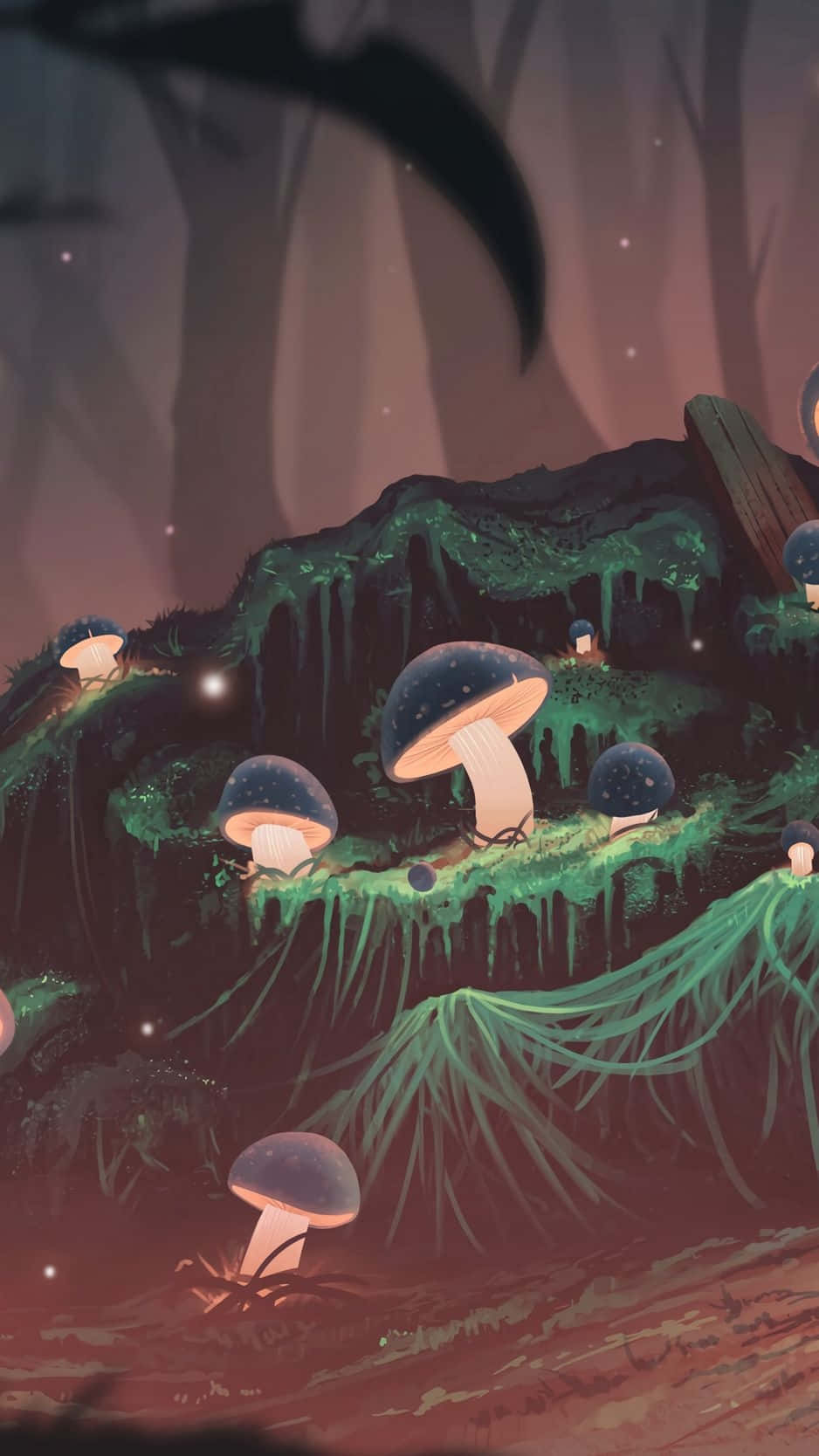 enchanted forest, glowing mushrooms, mossy rocks, HD Phone Wallpaper