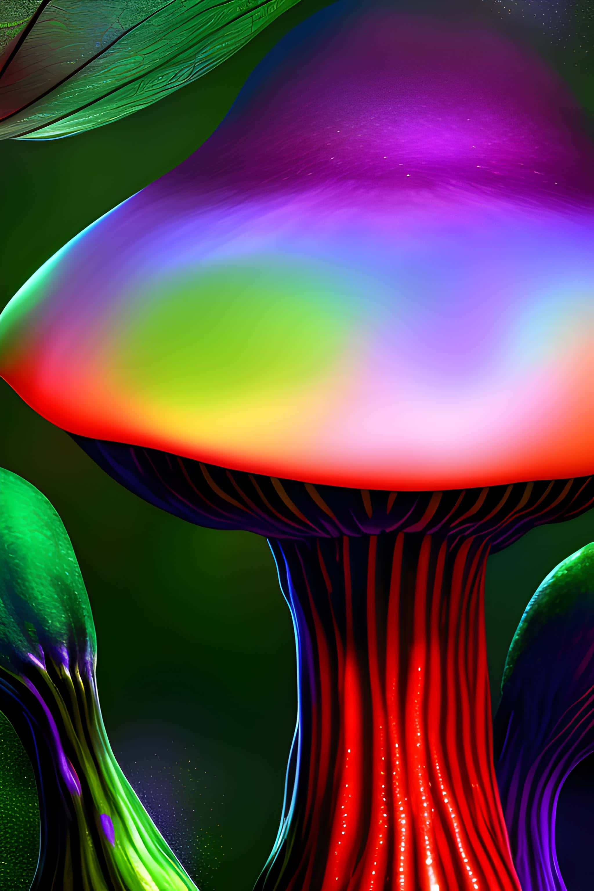 vibrant psychedelic mushroom art, rainbow-colored mushroom, glowing red stripes, 2K Phone Wallpaper