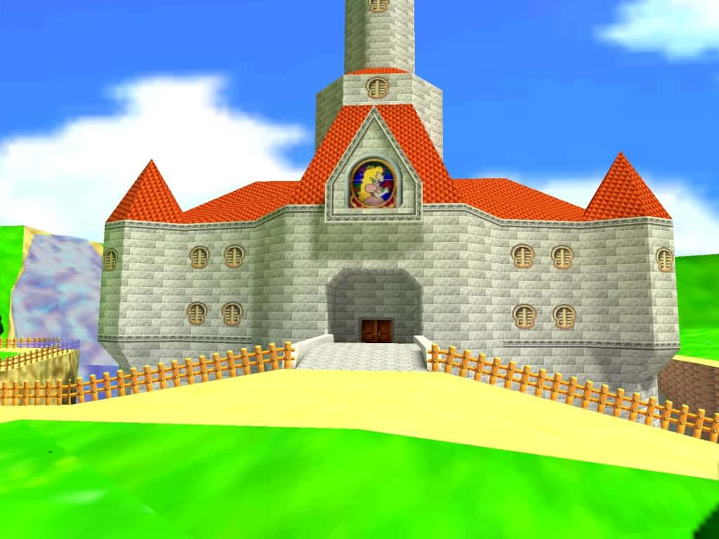 Mushroom Kingdom, 3d-rendered castle, red tiled roofs, SD Desktop Wallpaper
