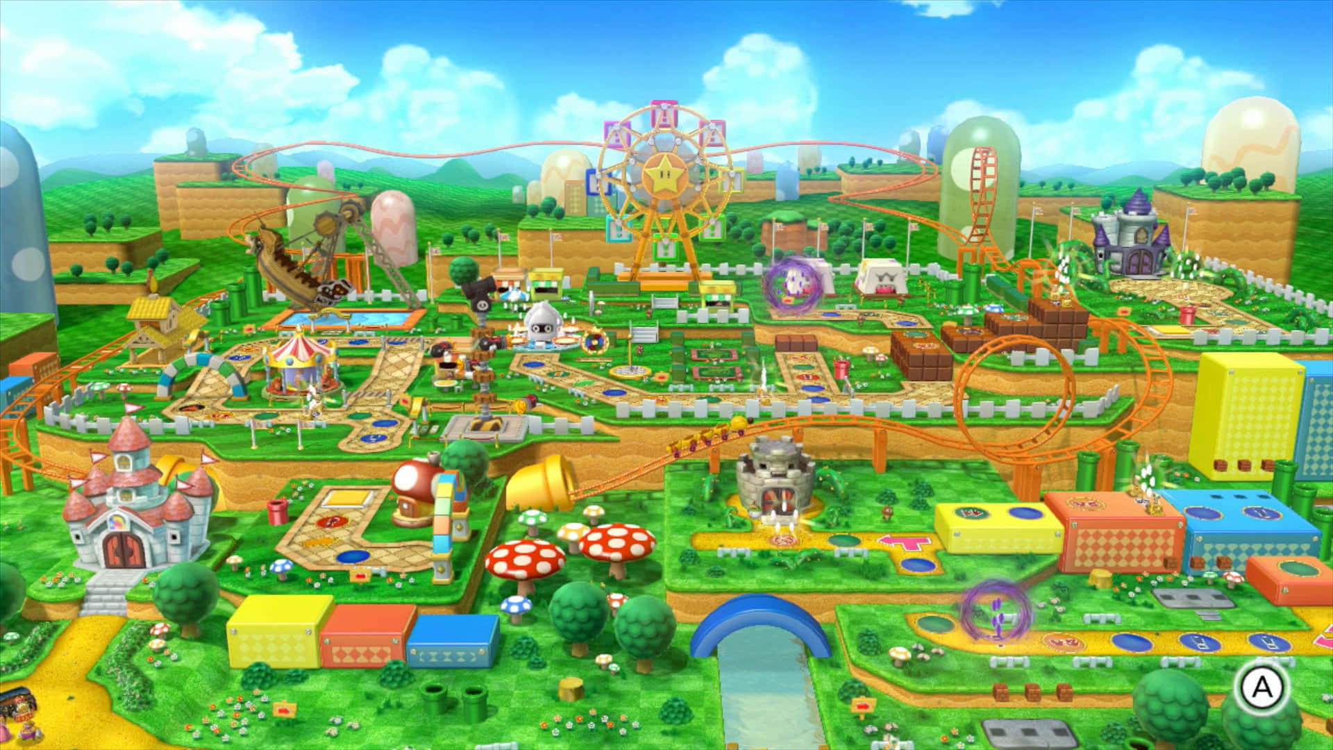 Mushroom Kingdom, 1920 x 1080, cartoon amusement park, Full HD Desktop Wallpaper