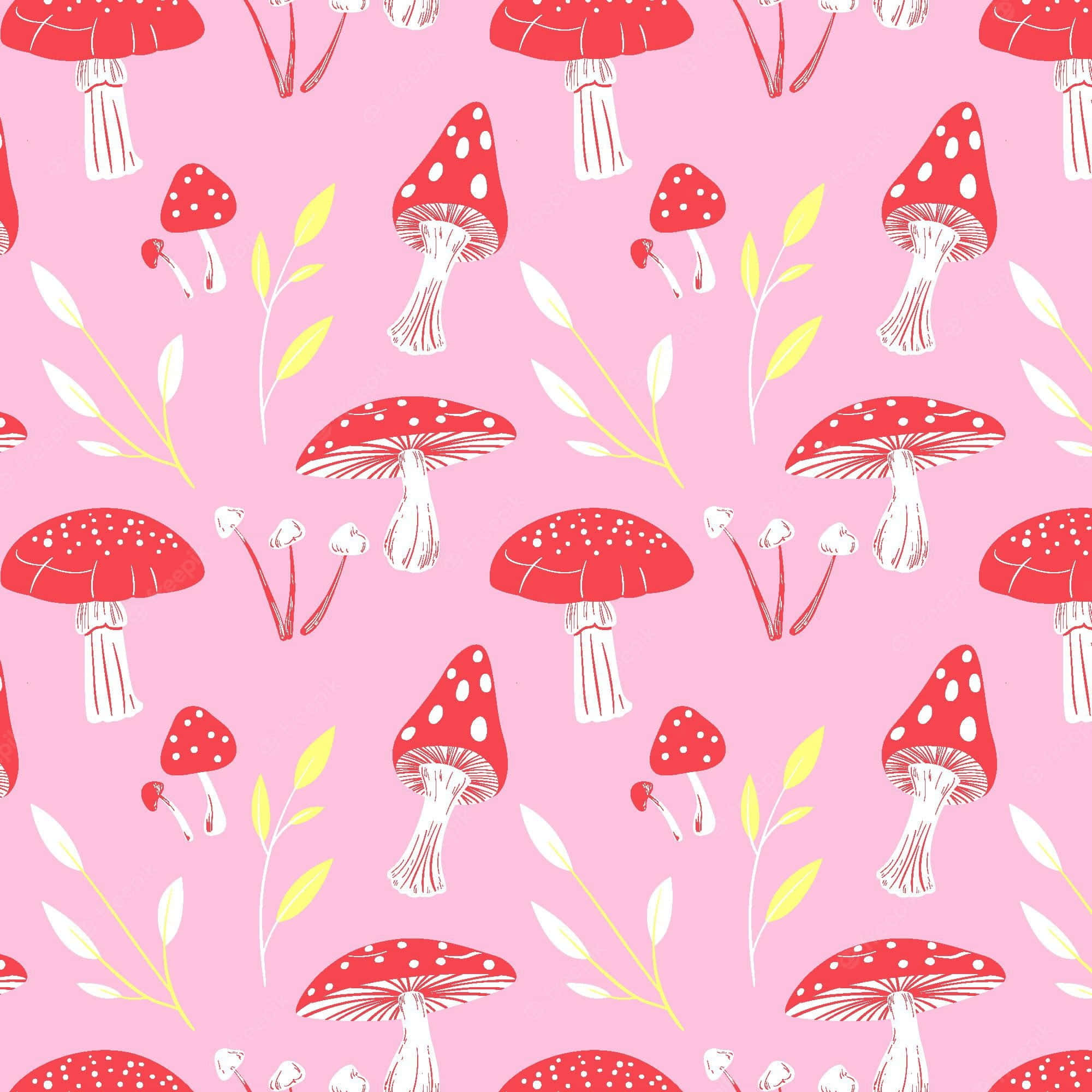 kawaii mushroom, red and white spotted mushrooms, yellow leaves, Full HD Desktop Wallpaper
