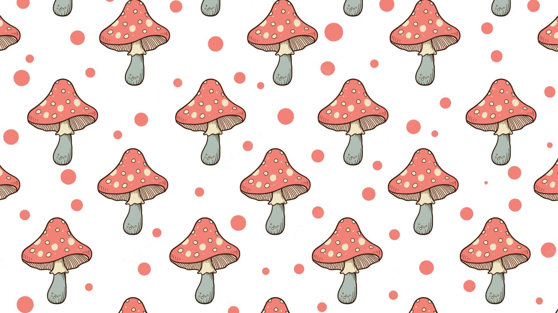kawaii mushroom, pink spotted mushrooms, gray stems, Full HD Desktop Wallpaper