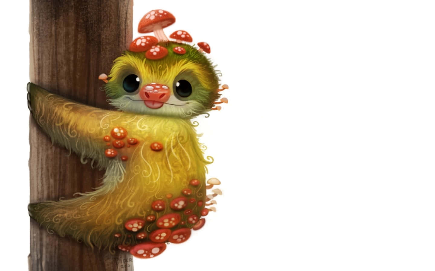 kawaii mushroom, yellow creature, red mushrooms, HD Desktop Wallpaper