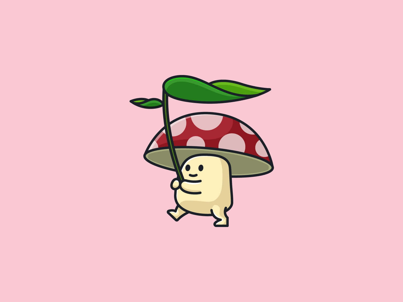 kawaii mushroom, red spotted cap, green leafy umbrella, HD Desktop Wallpaper