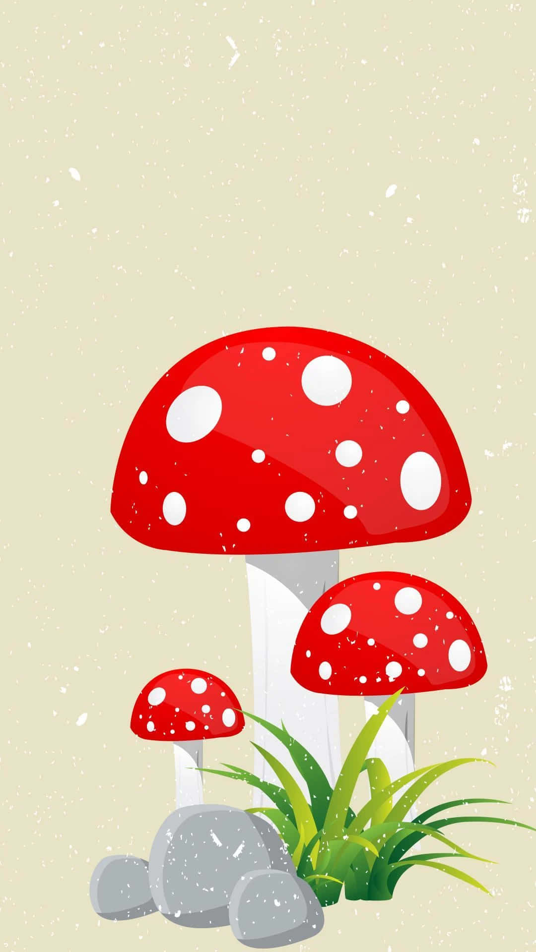 kawaii mushroom, red and white spotted mushrooms, green grass, Full HD Phone Wallpaper