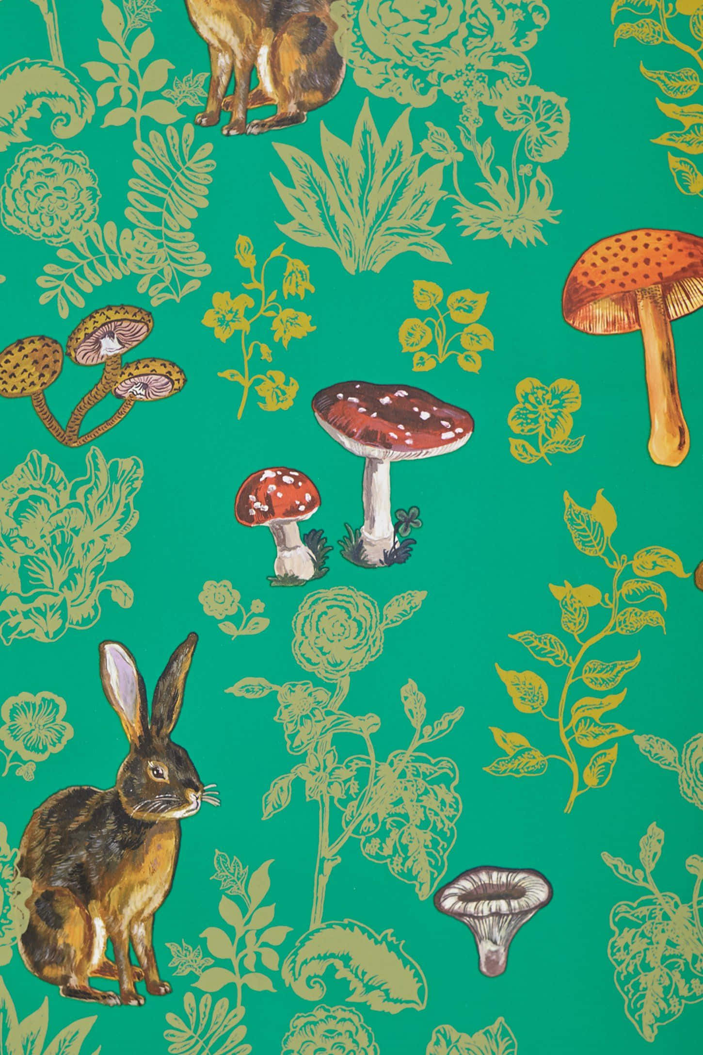 Mushroom Phone, vibrant teal, illustrated rabbits, Full HD Phone Wallpaper