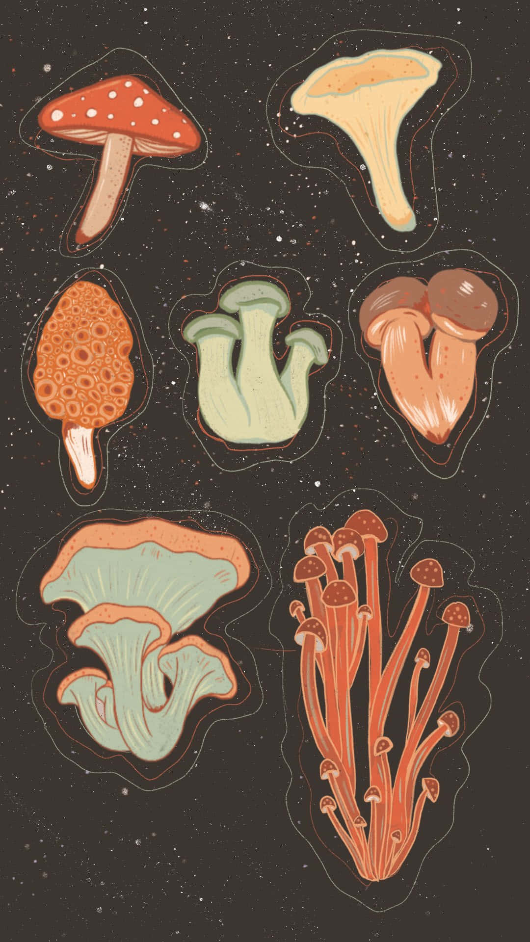 Mushroom Phone, soft pastels, starry cosmic background, Full HD Phone Wallpaper