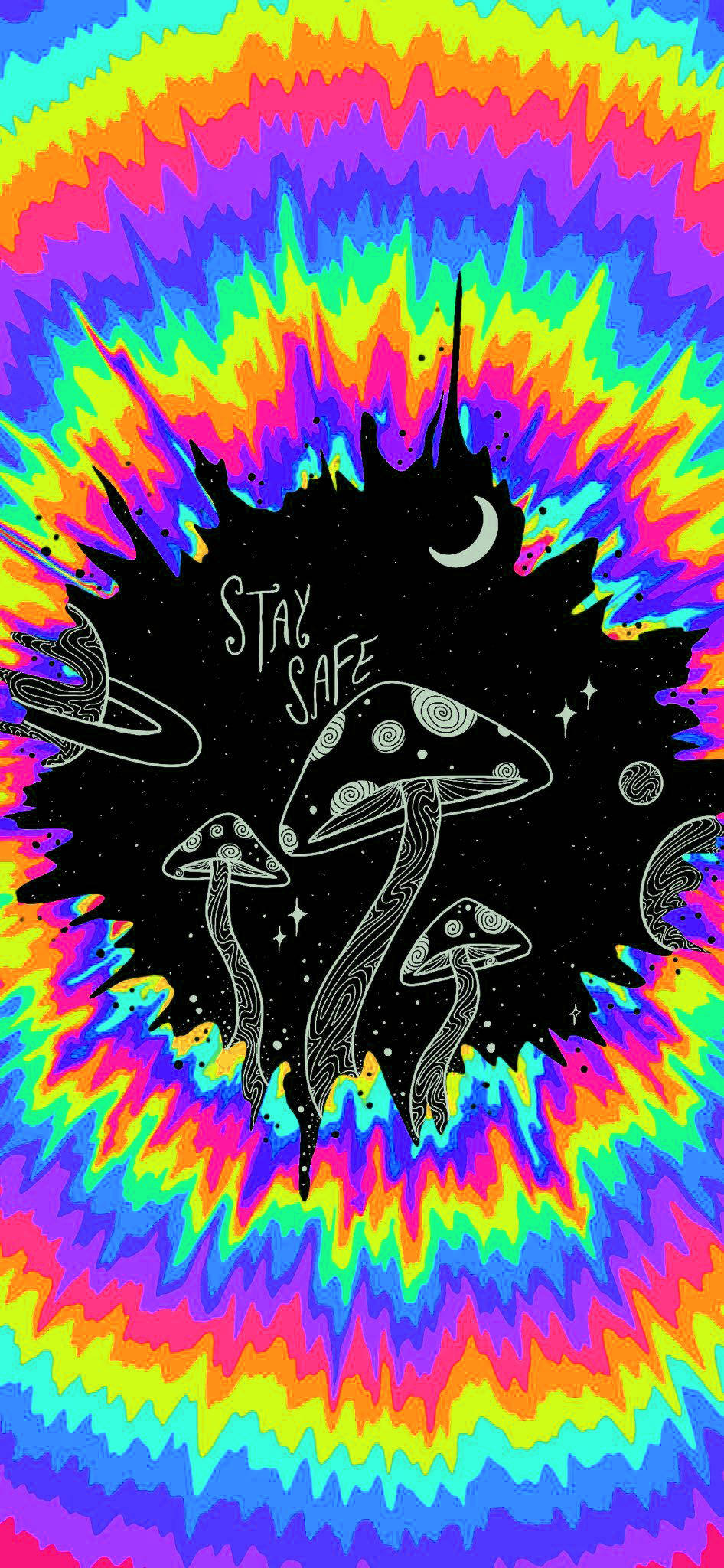 Aesthetic Trippy, black and white mushrooms, rainbow, Full HD Phone Wallpaper