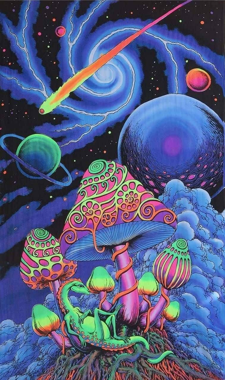 Mushroom Phone, psychedelic mushrooms, cosmic planets, HD Phone Wallpaper