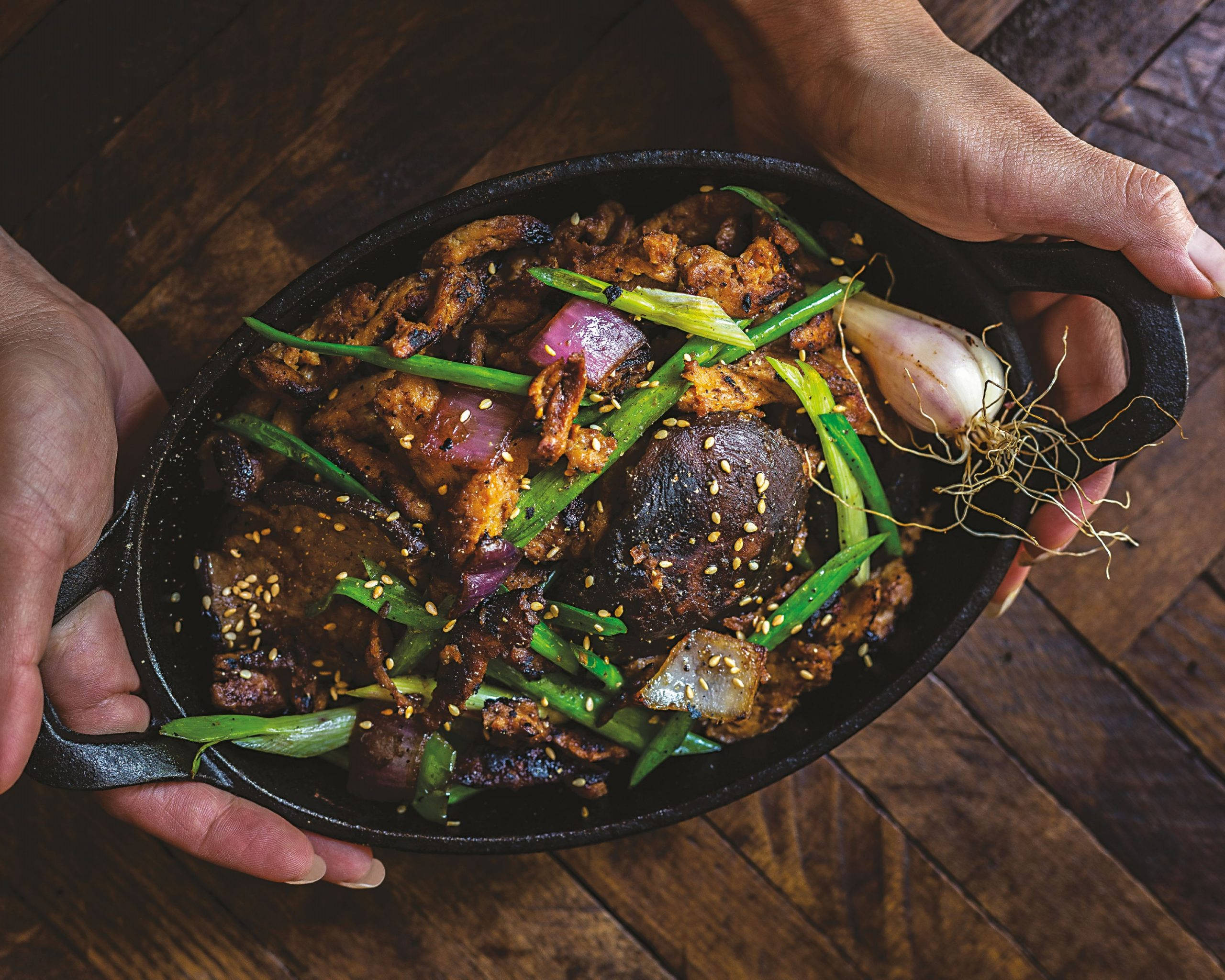 bulgogi, mushroom, sesame, 2K Desktop Wallpaper