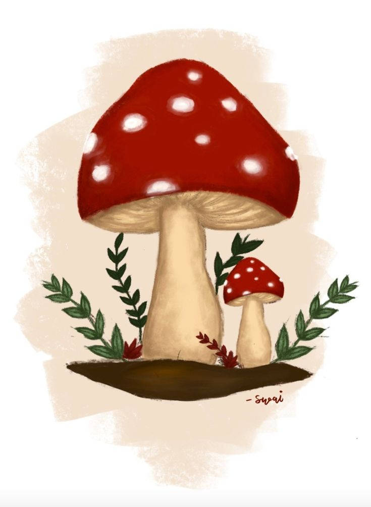 indie kid aesthetic, red mushroom, white spots, SD Phone Wallpaper