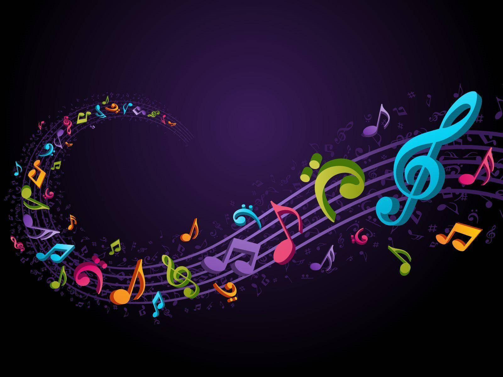 music symbols, purple, gradient background, HD Desktop Wallpaper