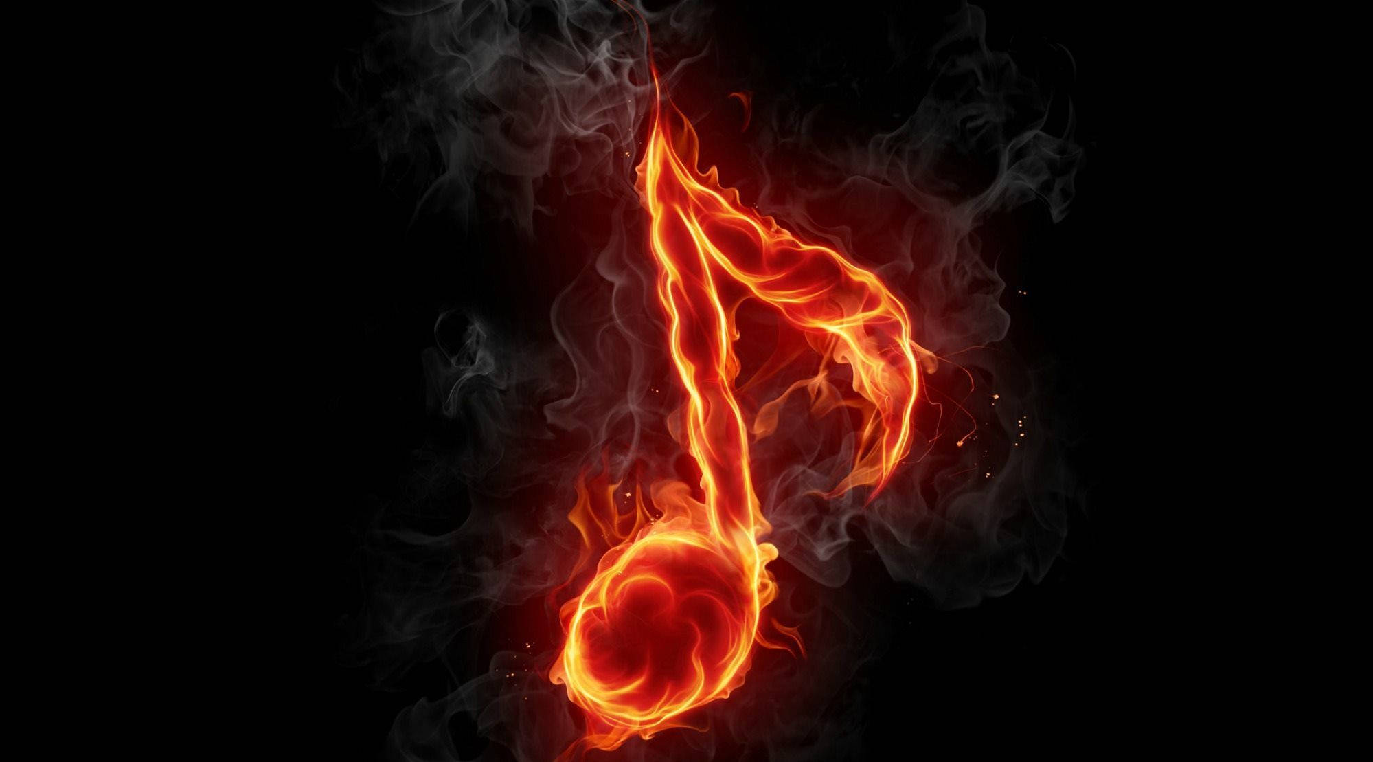 music symbols, burning quaver, fiery red-orange, Full HD Desktop Wallpaper