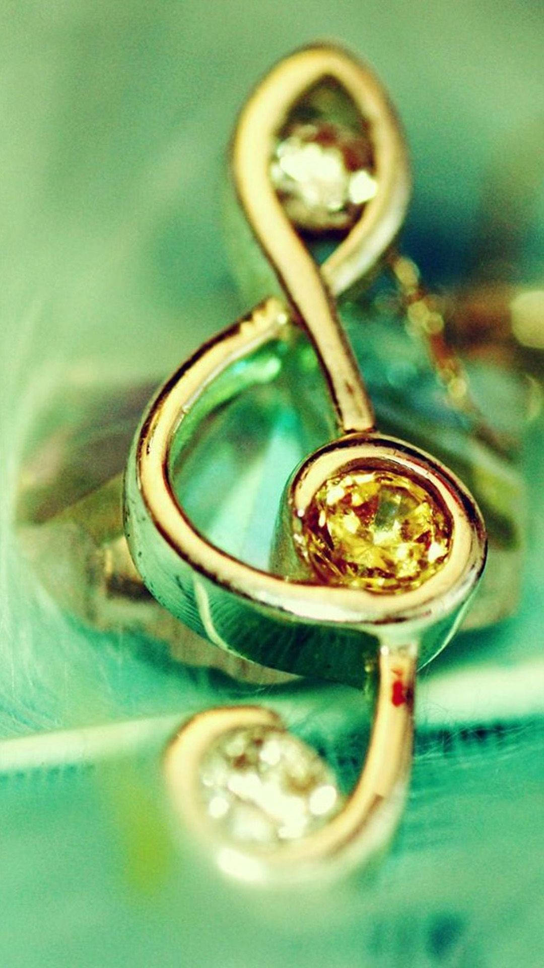 gold treble clef, sparkling gemstones, soft teal background, Full HD Phone Wallpaper