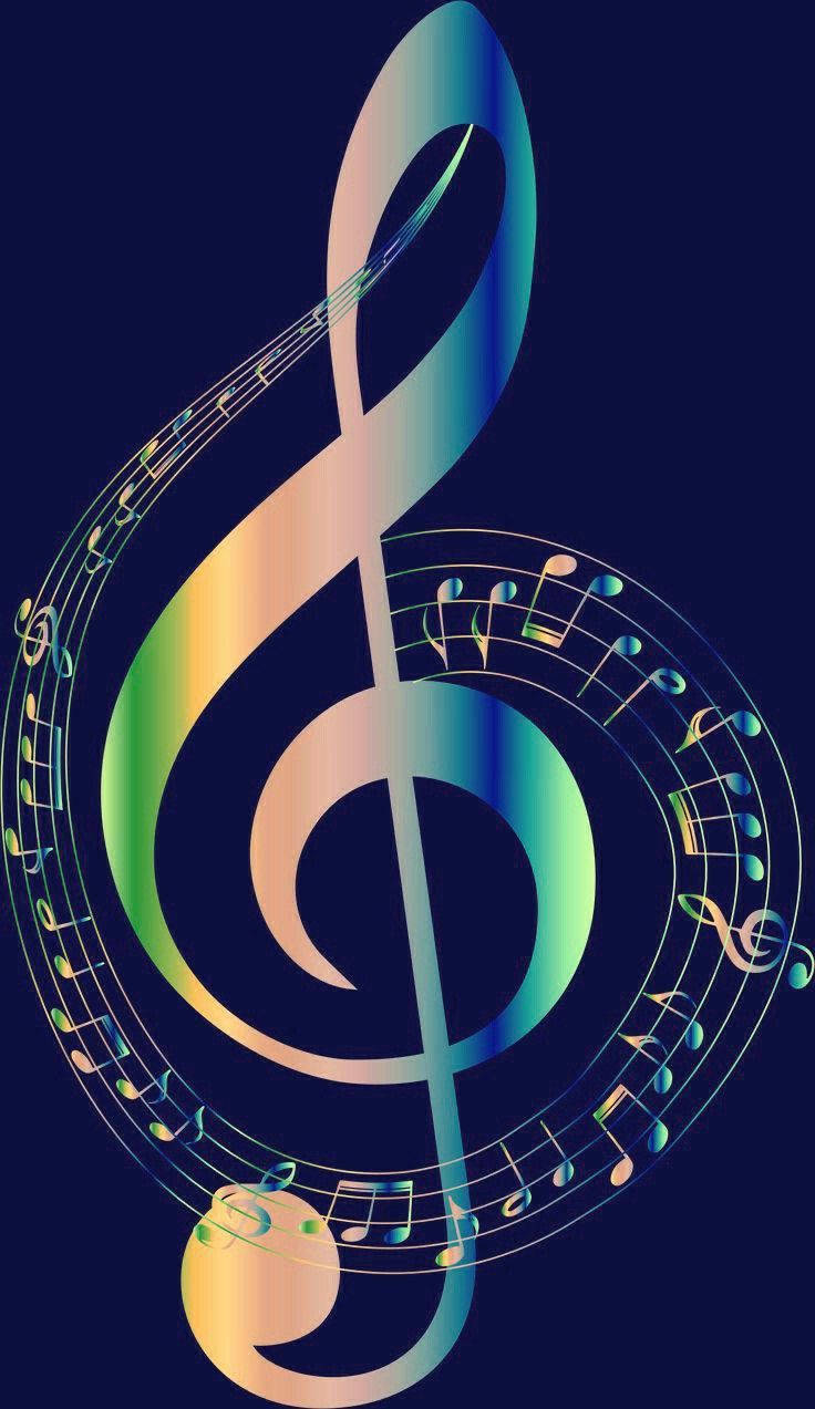 colorful treble clef, glowing gradient, musical notes, SD Phone Wallpaper