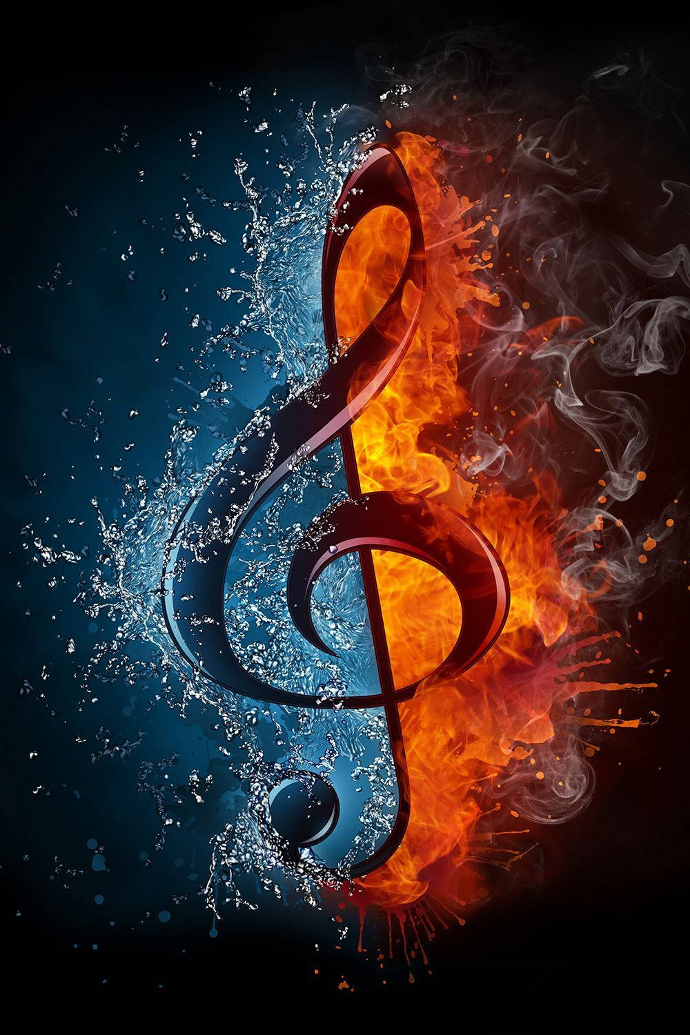 treble clef, blue, orange, HD Phone Wallpaper