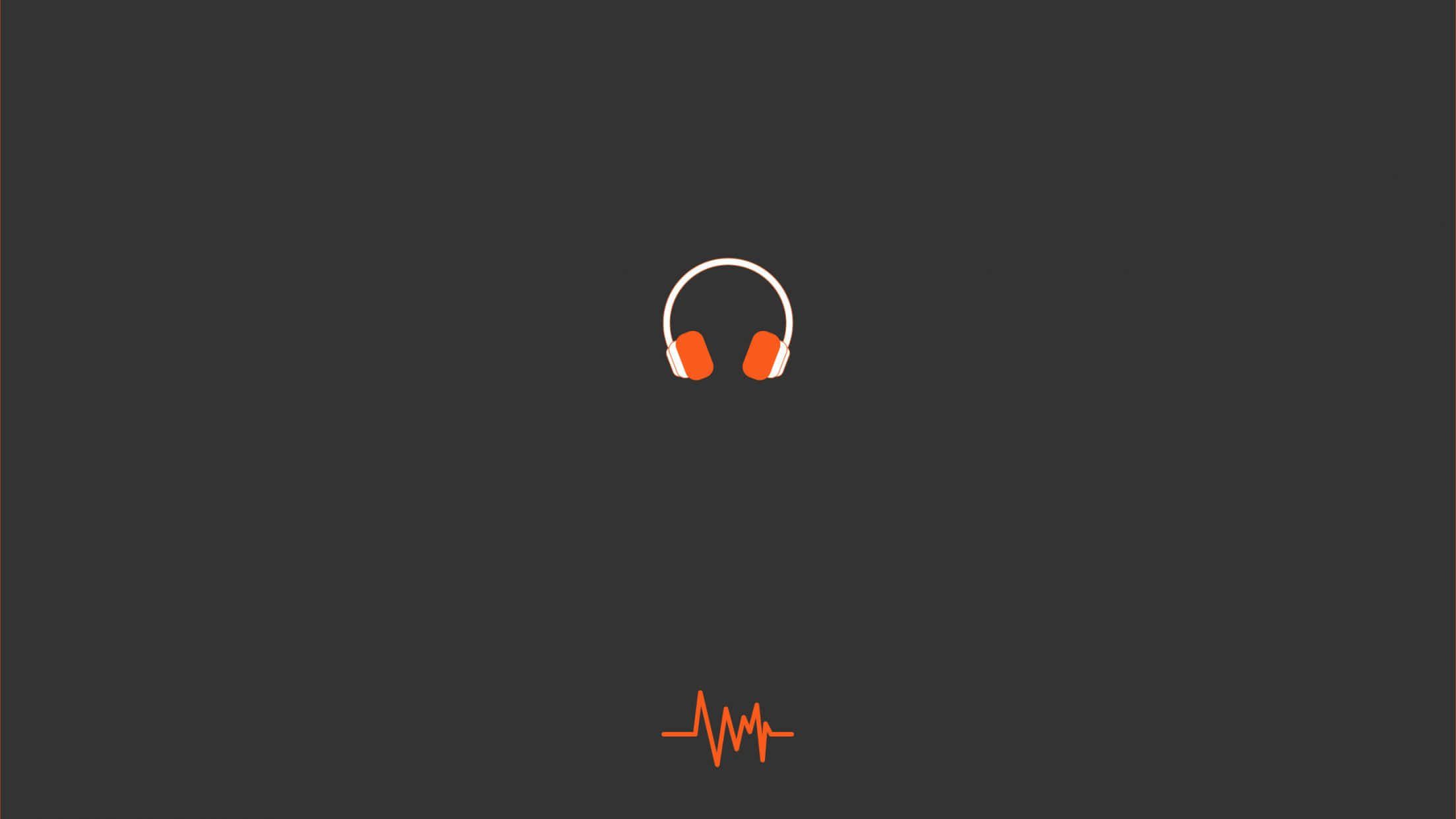 Minimalist white and orange headphones icon, soundwave, dark gray background, Full HD Desktop Wallpaper