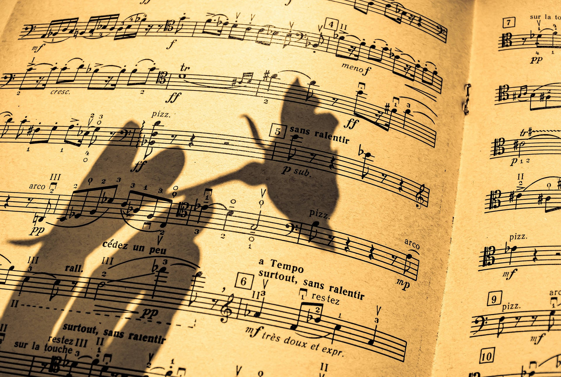 violin, sheet music, French annotations, Full HD Desktop Wallpaper