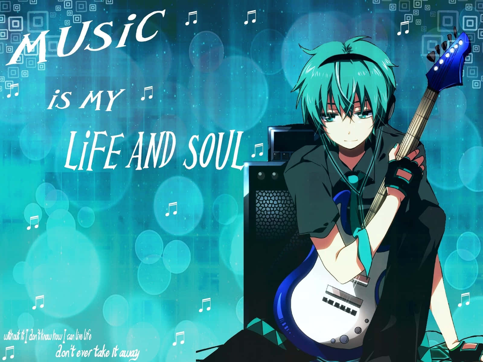 Music Is My Life And Soul Anime, teal hair, electric guitar, HD Desktop Wallpaper