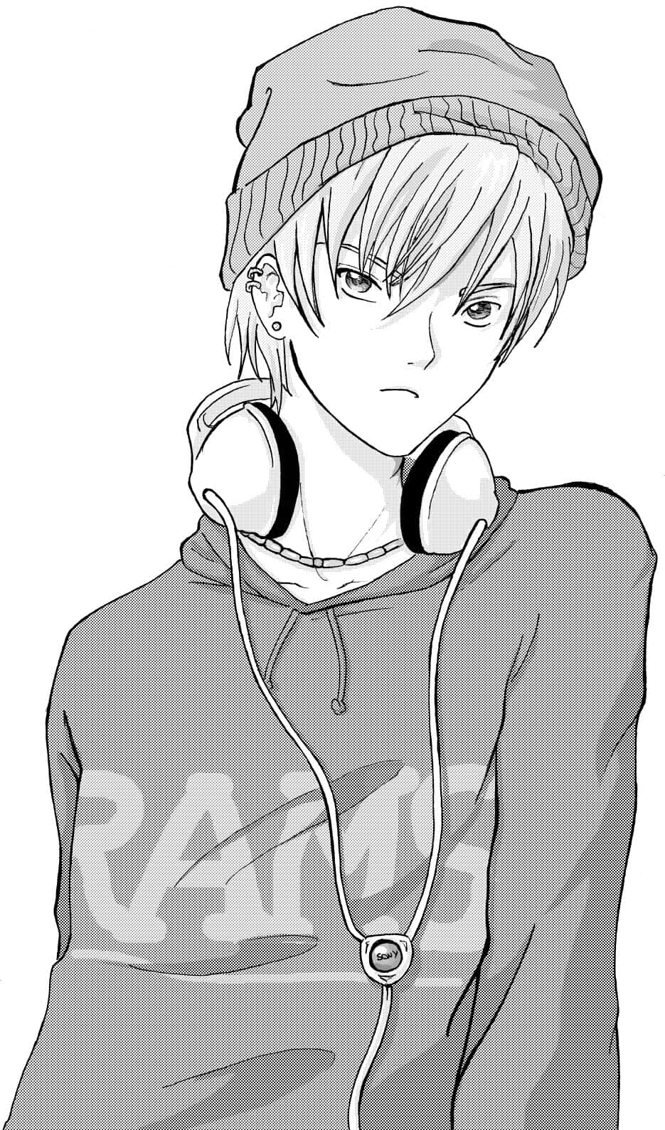 music anime guy, black and white, anime boy, HD Phone Wallpaper