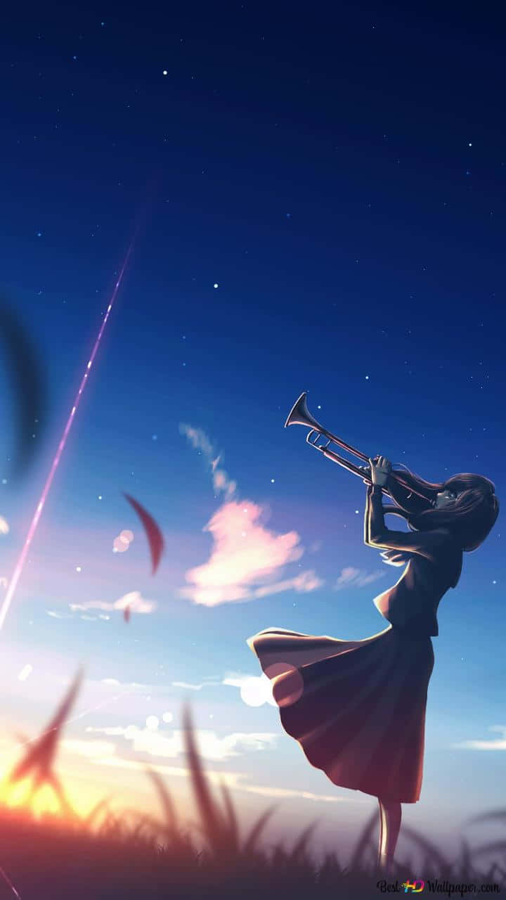 music anime, girl, trumpet, HD Phone Wallpaper