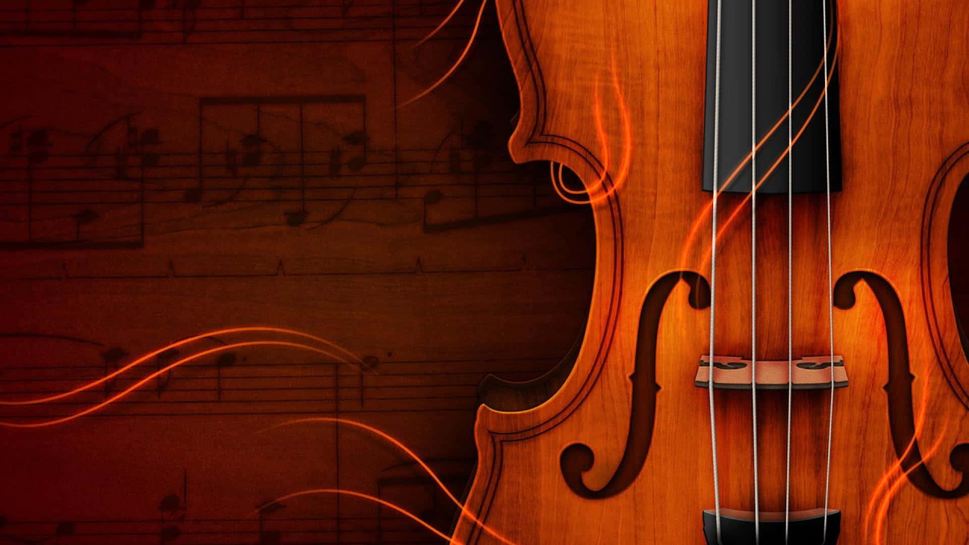 violin, glowing orange lines, sheet music, Full HD Desktop Wallpaper