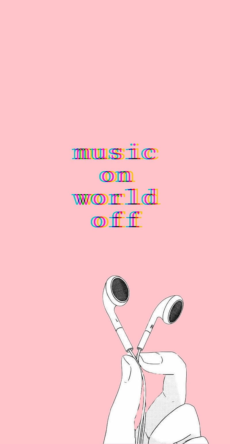 music on world off, white earphones, soft pink background, HD Phone Wallpaper